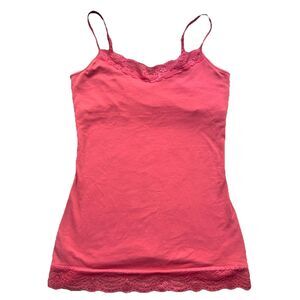 Express Womens Y2K Fairy Lace Trim Tank Top Size M Coral Pink Y2K Stretch Preppy